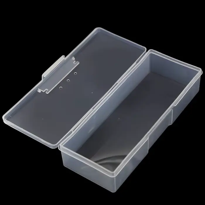 Nail Art Empty Storage Box Rectangle Plastic White Transparent Buffer Grinding Files