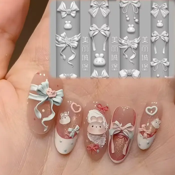 Moule 3D Transparent en Silicone pour Nail Art, 1 pièce, lapin de dessin animé mignon, conception de