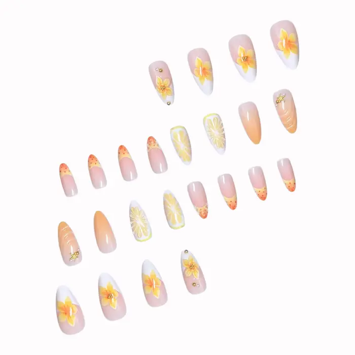 24 faux ongles à presser en forme d'amande