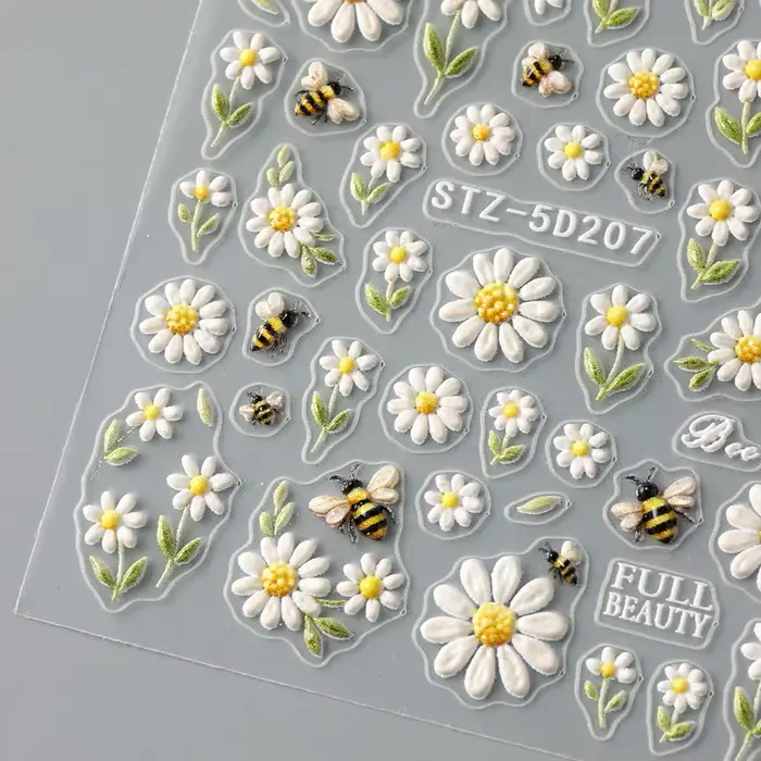 Autocollants pour ongles floraux adorables avec motif abeilles