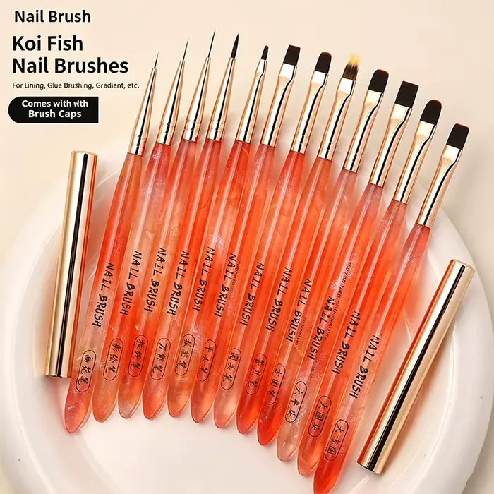 Ensemble de 13 pinceaux à ongles transparents Orange Koi