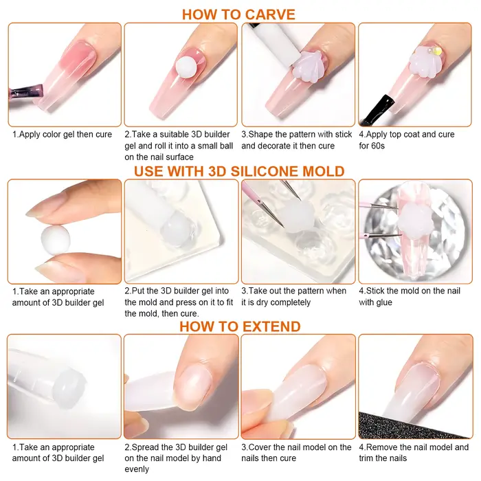 TWOING 15g Gel d'extension de main antiadhésif clair et blanc 3D façonnage sculpture Nail Art Gel dur solide pour faux ongles