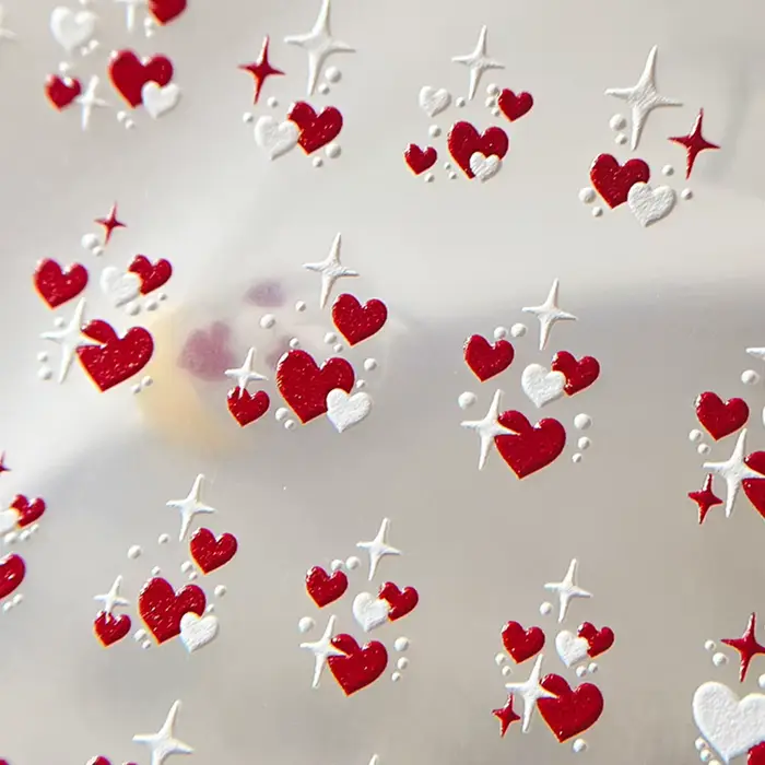 3D saint valentin amour coeur Nail Art autocollant rouge blanc croix étoiles auto-adhésif ongles décalcomanies 8*10 cm