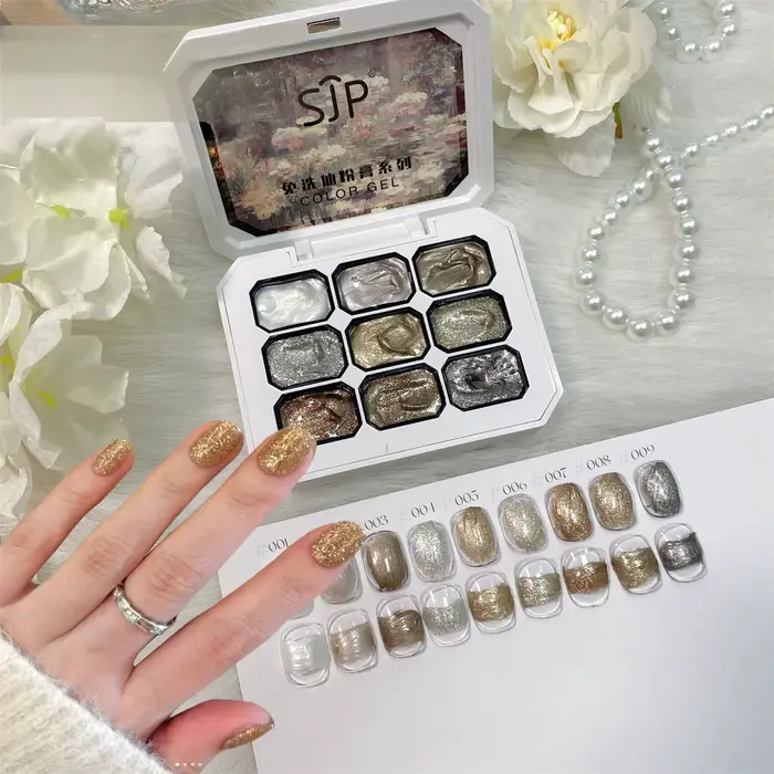 1 pièce Gel de vernis à ongles solide 9 couleurs, Gel à ongles effet diamant éclatant, Outil durable