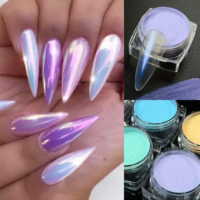 Aurora – poudre à ongles rose, miroirs à paillettes, Pigment à frotter blanc, couleur métallique, vernis Gel pour Nail Art, poussière chromée, décoration de manucure