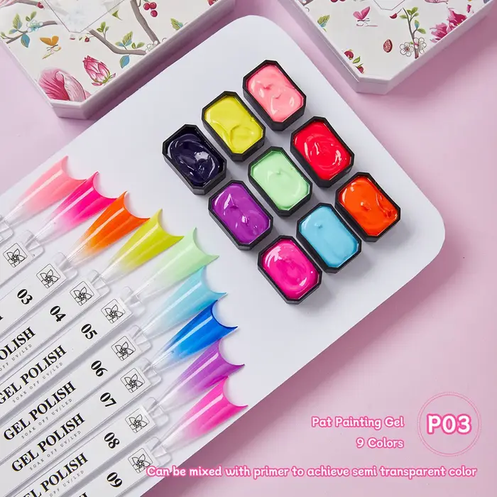 Palette de Gel UV/LED 9 Couleurs pour Peinture à l'Huile et Vernis à Ongles