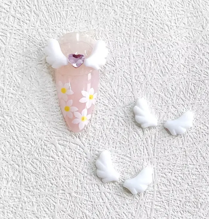 Breloques pour ongles ailes d'ange mignonnes, 50 pièces, ailes en vrac AB, pièces en résine à dos pl