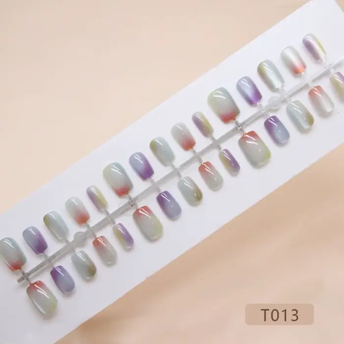 Faux ongles carrés longs et brillants, à la mode, œil de chat, couverture complète, détachables, à p