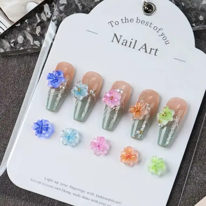 50 pièces 3D mixte dégradé fleur de cerisier breloques pour ongles 11mm cinq pétales fleur Nail Art