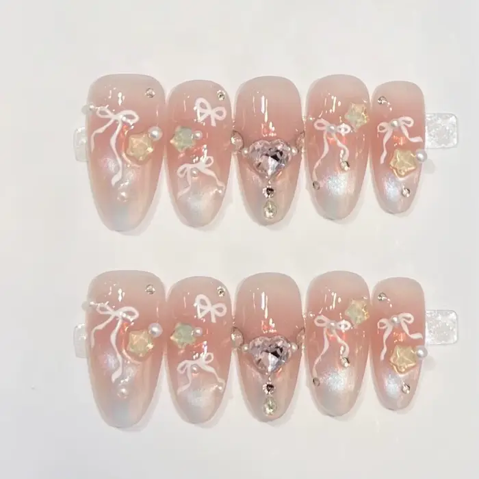 Faux ongles faits à la main, couverture complète, œil de chat doré, pointes à paillettes, tête ovale