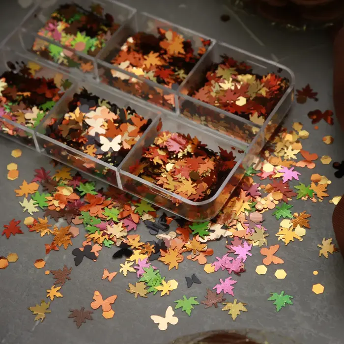 Paillettes pour ongles en forme de feuilles d'érable d'automne, feuilles d'automne, papillons, hexagones, accessoires pour nail art, décoration de manucure DIY