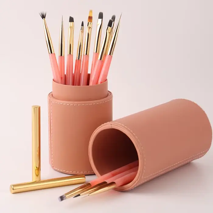Lot de 12 pinceaux de nail art roses avec manche en jade incrusté
