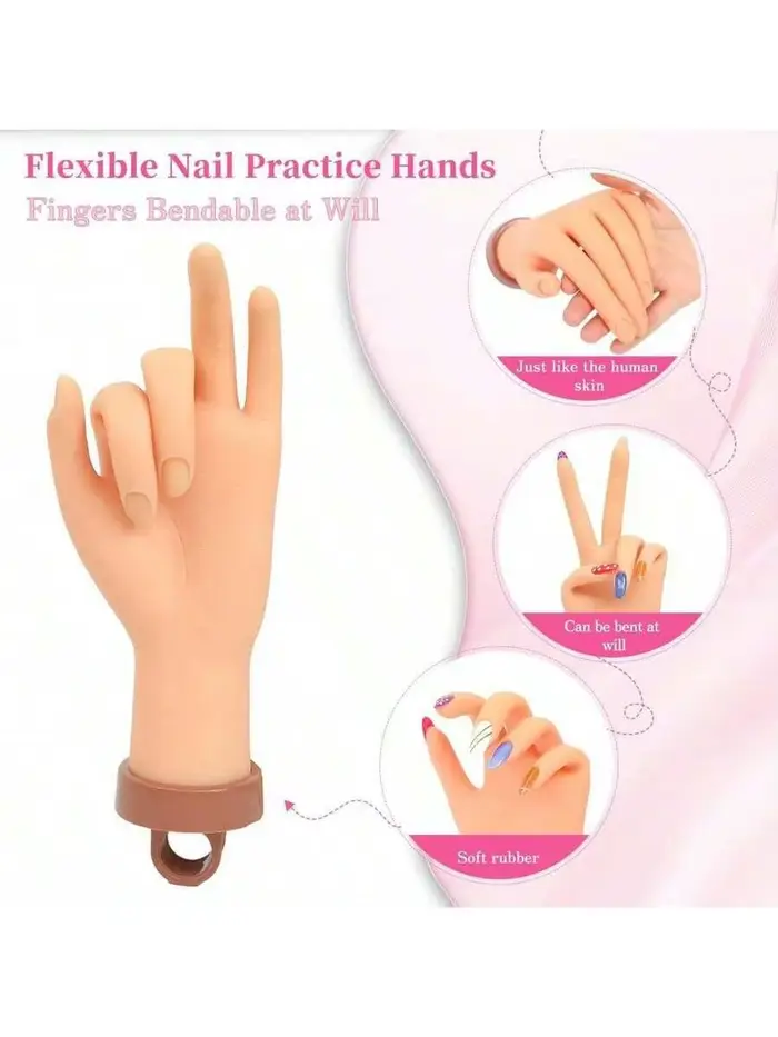 Les débutants en nail art utilisent des modèles de mains artificielles avec des plaques à ongles insérables