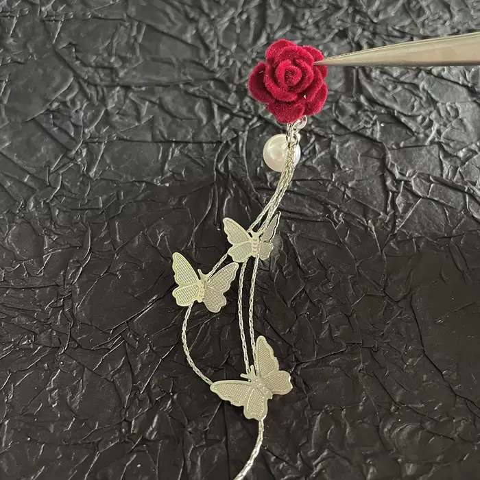-Lord Rose-bijoux pour ongles chics, chaînes de fleurs en velours rouge, pendentifs, Niche Palace Court Vibe papillon, breloques en Gel UV, DIY, 404arts