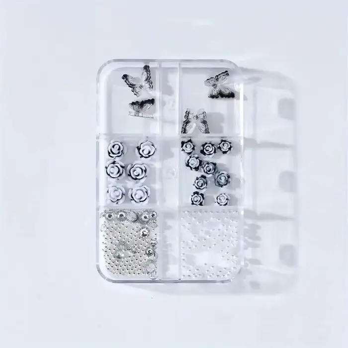 6 grilles noir Rose 3D Nail Art décoration des ongles blanc