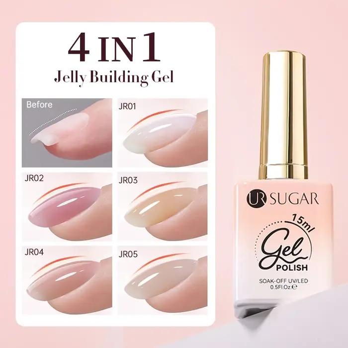 UR SUGAR Gel de construction en gelée 15ml, couleur nude blanc laiteux, pour construction et renforcement des ongles naturels, vernis à ongles LED UV à retirer par trempage