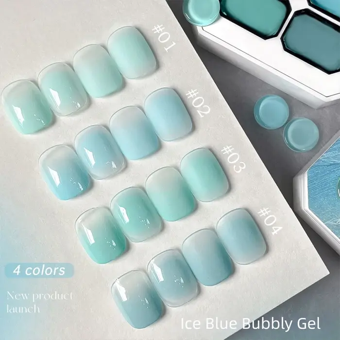 MIANEL 2026 Vernis à Ongles Gelée Transparente Menthe Glacée Bleu Vert Effet Bulles Glacées Longue Durée Haute Brillance pour Ongles Bleus