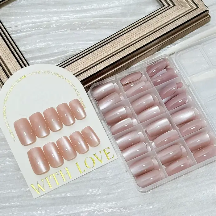 144 pièces/boîte, faux ongles en gel rose nude