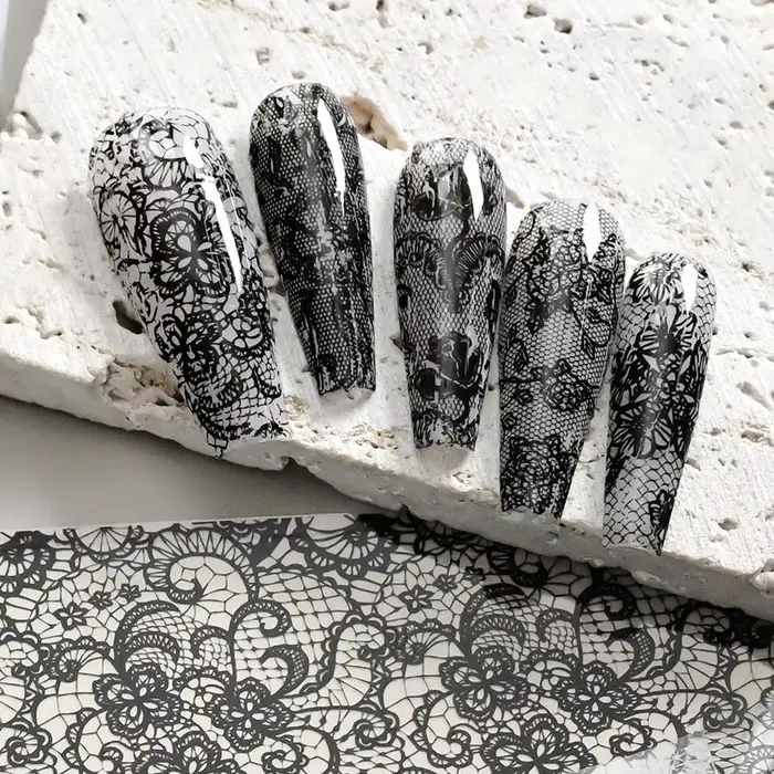 Autocollants pour ongles en dentelle noire