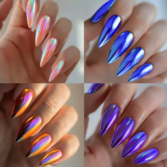 24 faux ongles autocollants effet œil de chat rouge brillant