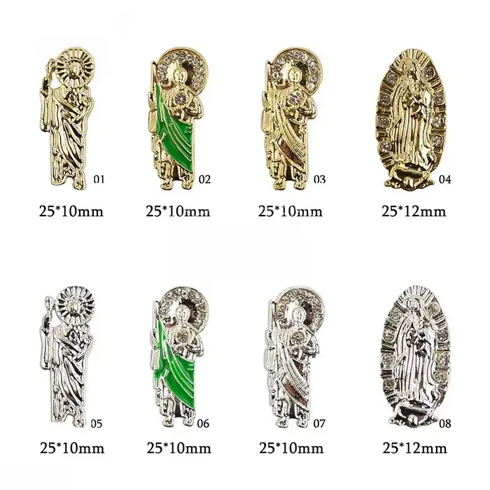 12 pièces ongles alliage exquis jésus prêtre vierge marie soulagement strass décoration d'ongle thème religieux