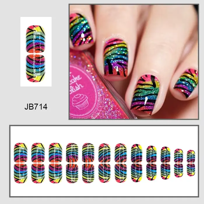 24 faux ongles français imprimés léopard colorés