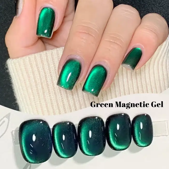 Vernis à ongles Gel magnétique chat à paillettes vertes