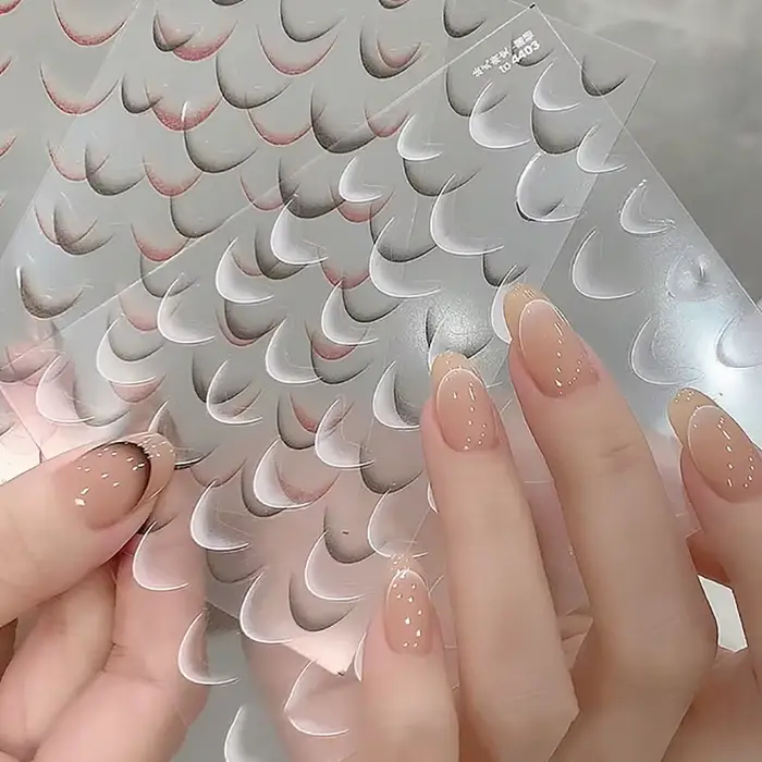 [GLOW] 1 feuille mode français dégradé Nail Art autocollants mince noir blanc ligne presse sur ongles décalcomanies manucure décorations bricolage