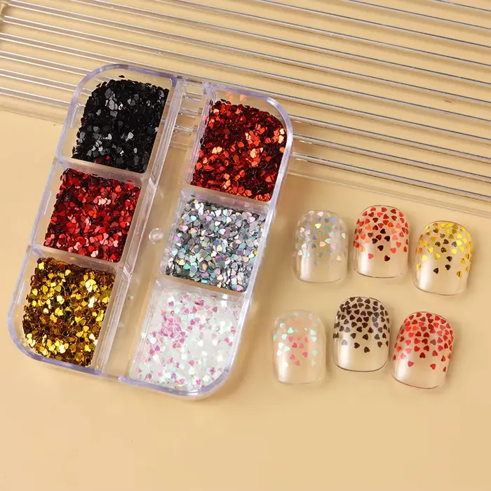 6 grilles Y2K mignon coeur paillettes ongles