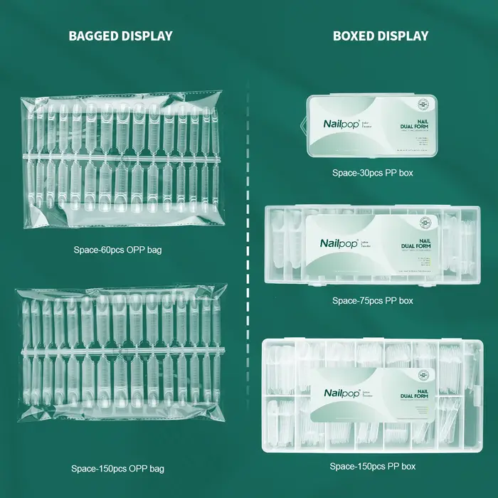 Nailpop Space French Dual Forms 15 Tailles 60/150 Pièces Transparents Réutilisables pour Extension d'Ongles en Gel