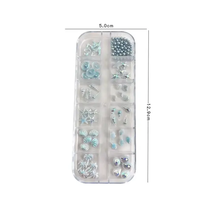 Lot de 12 boîtes de 12 compartiments pour décoration d'ongles : étoiles de mer