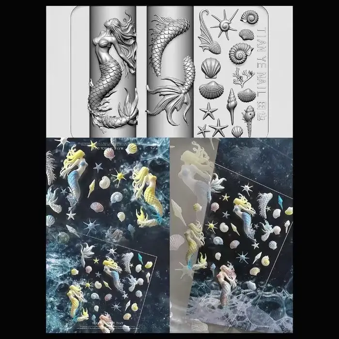 Modèles de sirène d'océan en Silicone souple 3D, boutons Koi de poisson rouge sculptés, moule d'art 