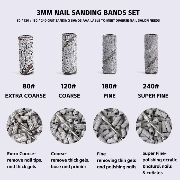 50/100 pièces 3mm petites bandes de ponçage des ongles ensemble pour forage des ongles fraisage manu