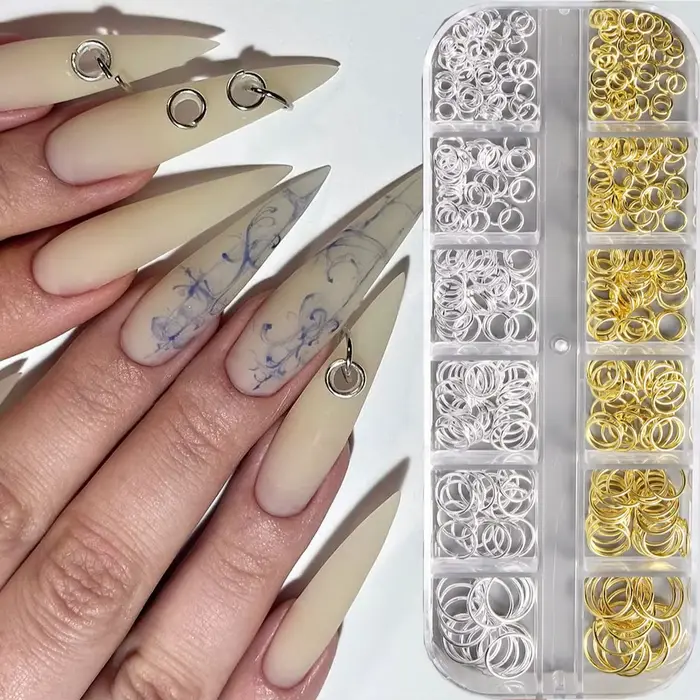 Anneau ouvert en métal doré et argenté pour décoration d'ongles
