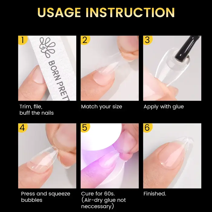 BORN PRETTY Faux Ongles Courts Ovales 288 Pièces Pré-limés Semi-Mat à Presser Couverture Complète pour Extension d'Ongles DIY