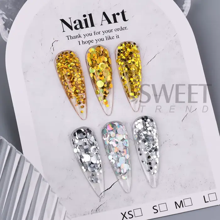 6 grilles or argent rond cercle ongles paillettes Laser miroir brillant à pois