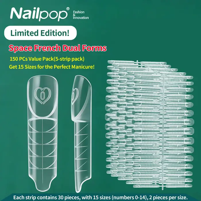 Nailpop Space French Dual Forms 15 Tailles Transparentes Réutilisables pour Extension d'Ongles en Gel