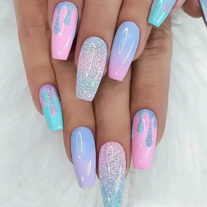 24 pièces/ensemble acrylique longue Ballet presse sur les pointes d'ongles cercueil portant des faux