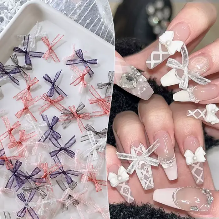 Nœuds en Organza japonais blanc rose