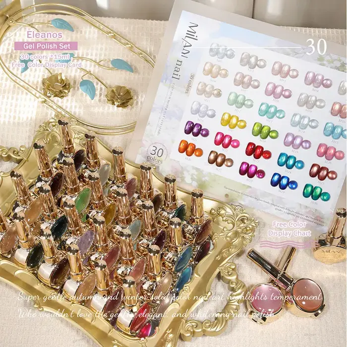 Eleanuos Nouveau Kit de Gels Ongles Effet Œil de Chat 30 Couleurs avec Nuancier