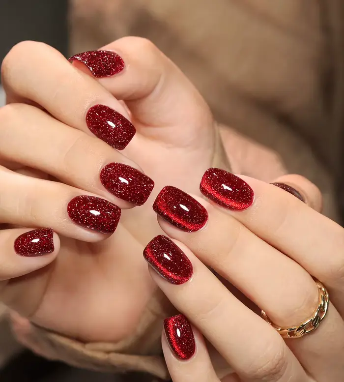 Vernis à ongles Gel œil de chat en cristal rouge