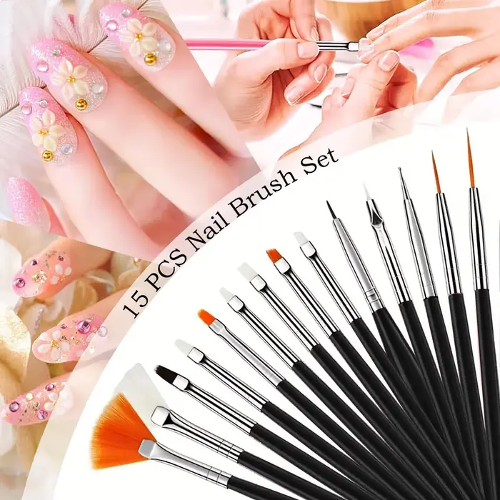 Ensemble de 28 pièces pour nail art – 15 pinceaux + 5 outils de pointillage/sculpture + 5