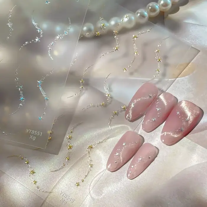 Autocollants pour ongles en forme de chaîne d'étoiles de luxe