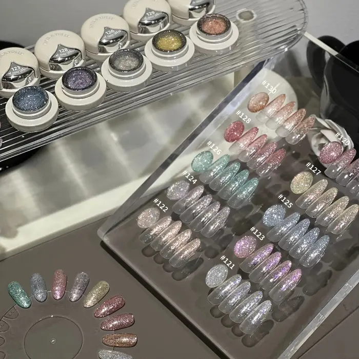 10 Couleurs 5ml Vernis Gel Pailleté Réfléchissant Argent Rose Brillant Semi-Permanent Fournitures Ongles Soak Off Gel