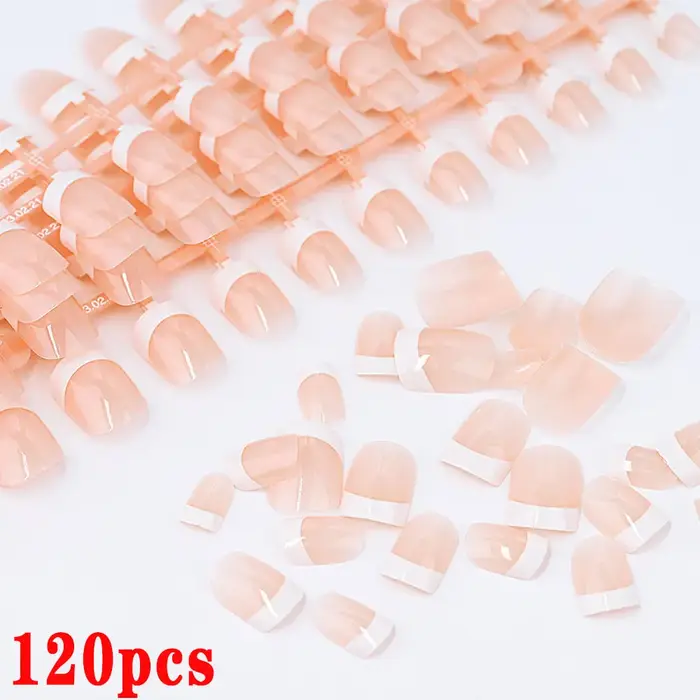 Faux ongles français à pression carrée courte rose
