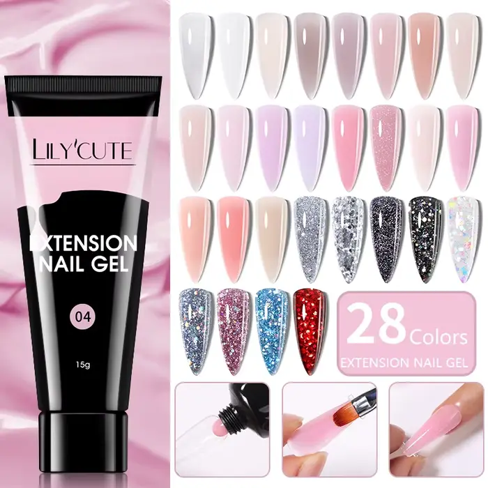 LILYCUTE 1Pc Extension rapide Gel ongles nu rose paillettes bâtiment acrylique Semi Permanent trempe