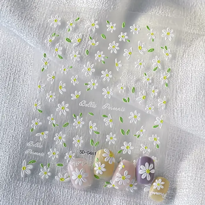 Autocollant 5D fleur de marguerite blanche pour Nail Art, décalcomanies de conception de marguerite