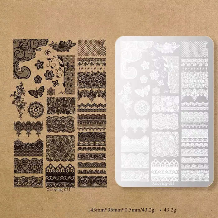 Pochoir de Stamping Métallique pour Nail Art 14,5*9,5 cm avec Motifs Floraux et Papillons pour Manuc