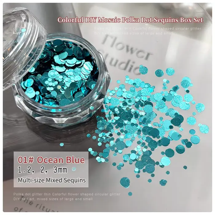 1 boîte de paillettes pour ongles en forme de fleurs 3D colorées, mini flocons circulaires pour ongl