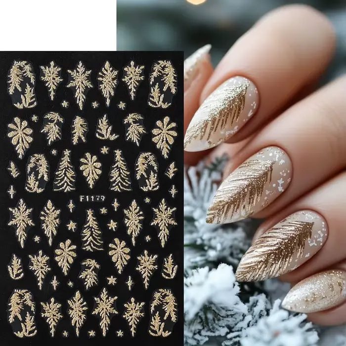 Autocollants pour ongles en feuilles dorées à paillettes